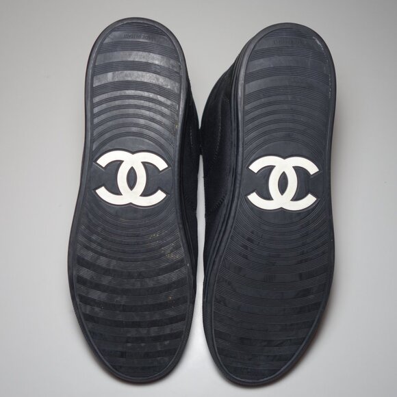 Chanel Toile Suede Calfskin Hi-Top Double Zip Sneakers Made In Italy, Size 11 - Picture 11 of 15